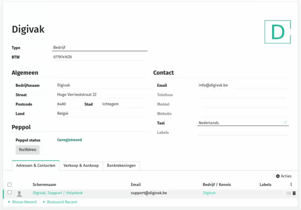 Contact - Standaard BTW / Taks regime Contact - Standaard BTW / Taks regime