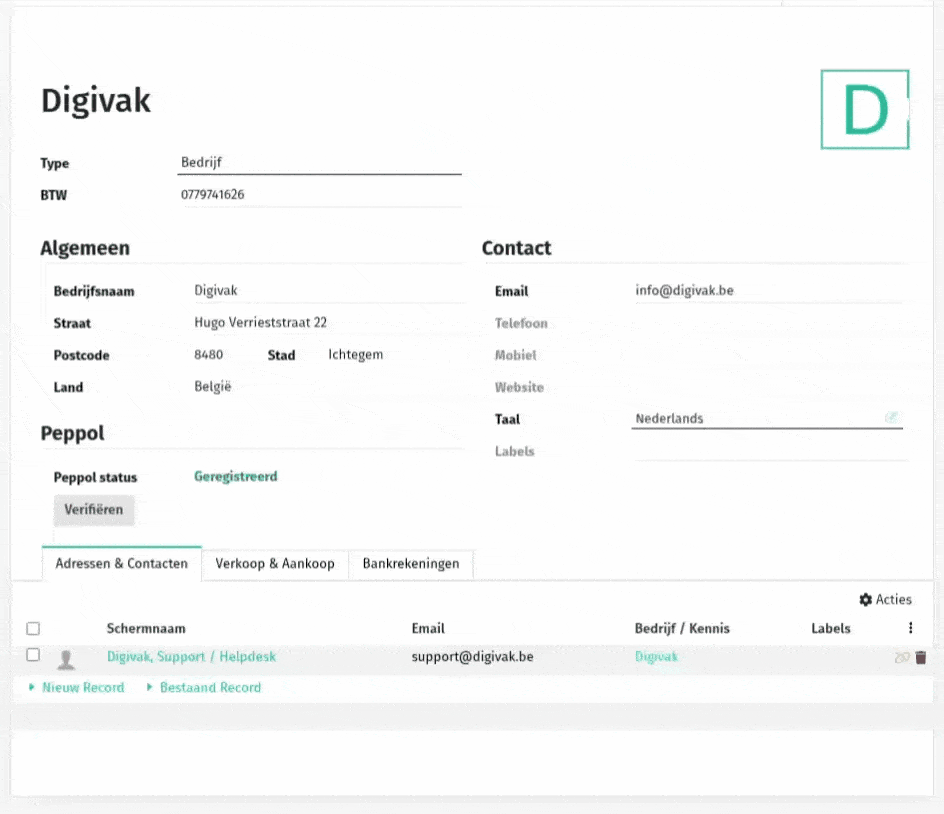 Contact - Contact label koppelen