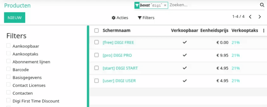 Lijst weergave - filters - aangepast