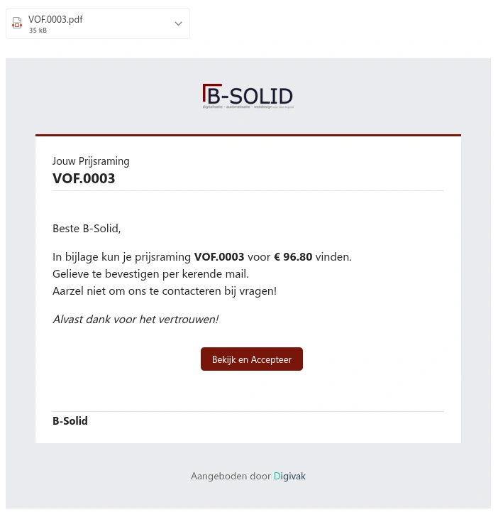 Offerte - Mail weergave