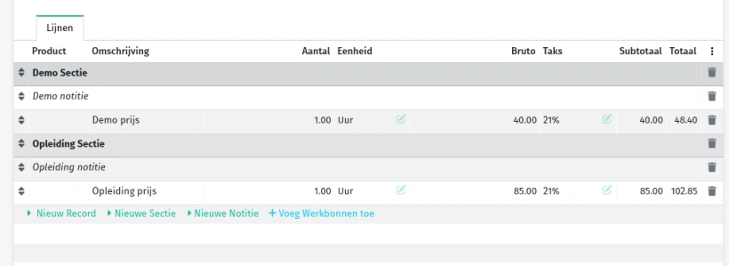 Factuur lijn - Extra informatie Factuur lijn - Extra informatie
