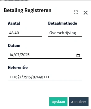 Factuur - Betaling registreren